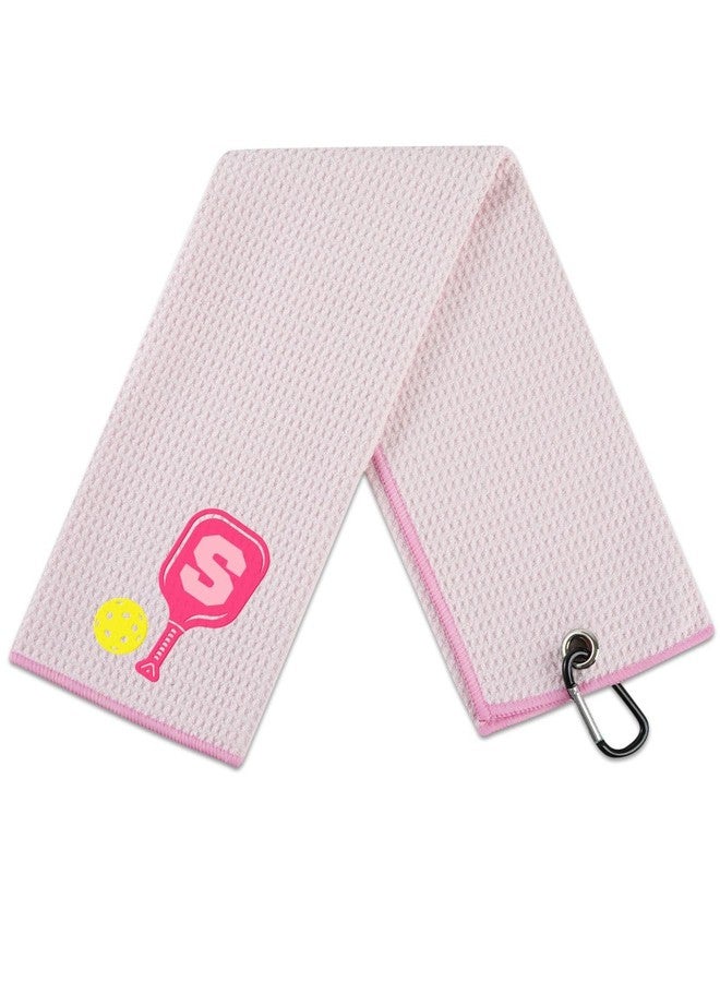 CybGene Embroidered Pickleball Towel, Funny Gift for Women, 16"x 24" Microfiber Towel, Pink, Initial S - Image 1